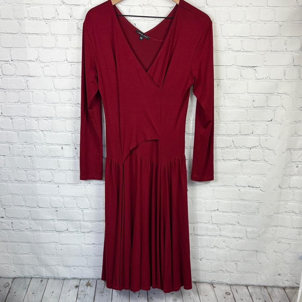 LUNA LUZ Matte Jersey Long Sleeve V-neck Faux Wrap Style Dress size medium